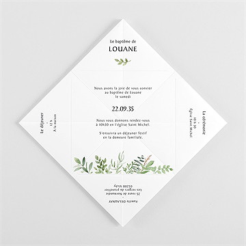 Faire-part de baptême kraft végétal origami - Vue intérieure pliée