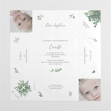 Faire-part de baptême grâce origami - Vues dépliée