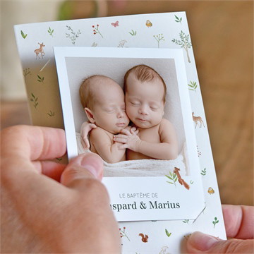 Faire-part de baptême forêt duo