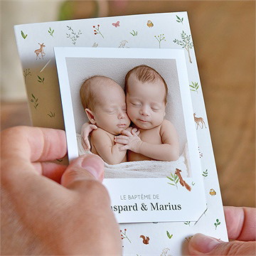 Faire-part de baptême forêt duo