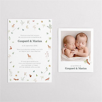 Faire-part de baptême forêt duo - Vue d'ensemble