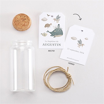 Mignonette baptême farandole marine étiquette - Vue d'ensemble