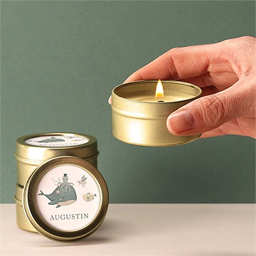 Bougie baptême farandole marine or - Bougie allumée