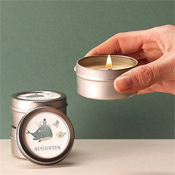 Bougie baptême farandole marine argent - Bougie allumée