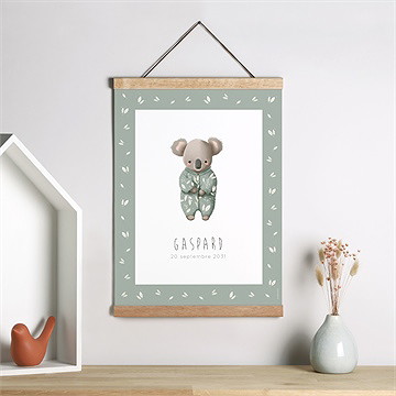 Affiche naissance koala pyjama - Mise en situation
