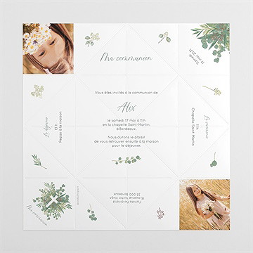 Faire-part communion en grâce origami - Vue dépliée