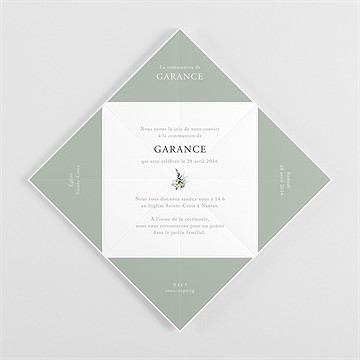 Faire-part communion gravée au coeur origami - Vue intérieure pliée