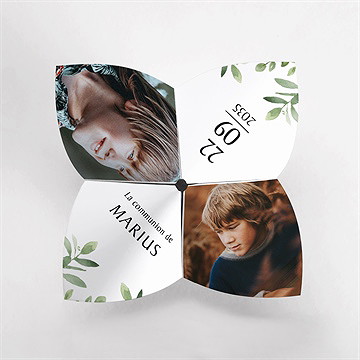 Faire-part communion illustration végétale origami - Vue du dessus