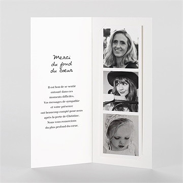 Remerciement décès souvenir portrait photomaton - Intérieur du faire-part
