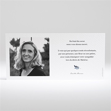 Remerciement décès fleur bleue allongé - Dos du faire-part