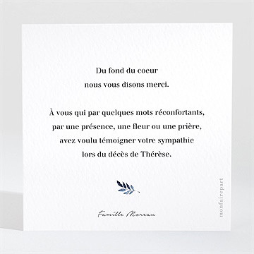 Remerciement décès fleur bleue carré - Dos du remerciement