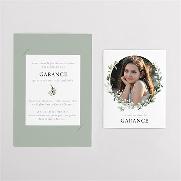 Faire-part communion gravée au coeur duo - Vue d'ensemble