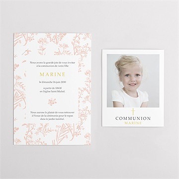 Faire-part communion gravures végétales duo - Vue d'ensemble