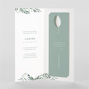 Faire-part communion touche champêtre fleur séchée - Intérieur du faire-part