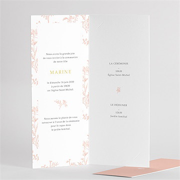 Faire-part communion gravures fleur séchée - Détail du faire-part