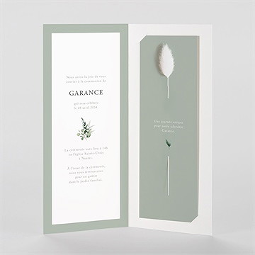 Faire-part communion gravée au coeur fleur séchée - Intérieur du faire-part