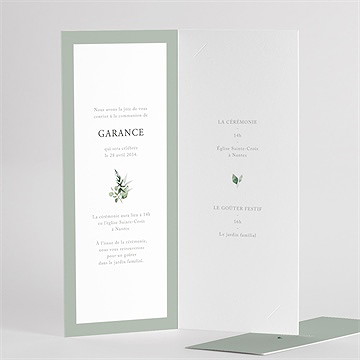 Faire-part communion gravée au coeur fleur séchée - Détail du faire-part