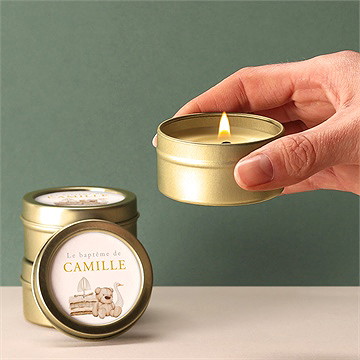 Bougie baptême ours marin or - Bougie allumée