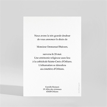 Faire-part décès du fond du coeur - Dos du faire-part