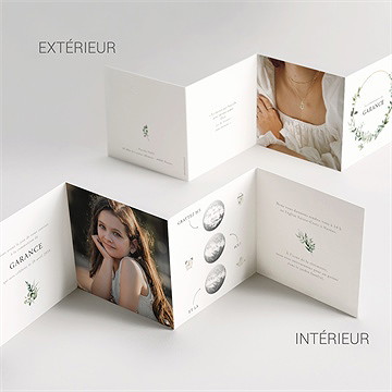 Faire-part communion gravée au coeur accordéon - Vue d'ensemble