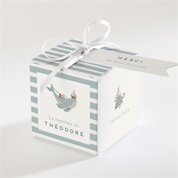 Boîte de dragées baptême animaux marins argent