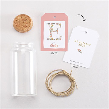 Boîte de dragées baptême initiales à motifs mignonette - Vue d'ensemble