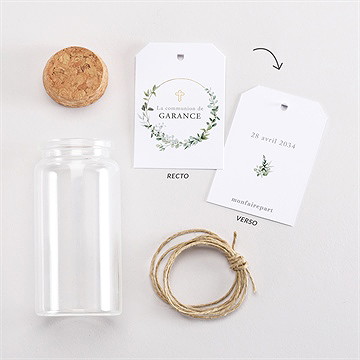 Boîte de dragées communion gravée au coeur mignonette - Vue d'ensemble