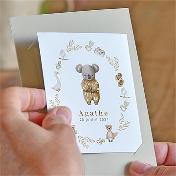 Faire-part naissance bébé koala duo - Mise en situation