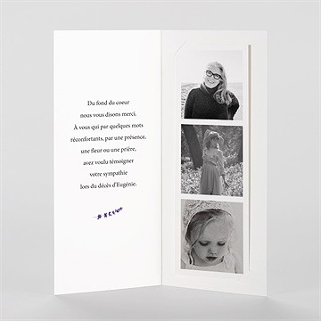 Remerciement décès souvenir de lavande photomaton - Intérieur du faire-part