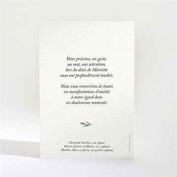 Remerciement décès élégant branchage portrait - Dos de la carte