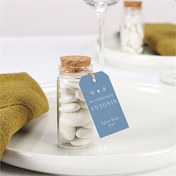 Boîte de dragées communion bleu myosotis mignonette