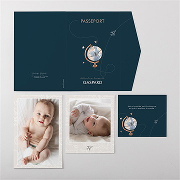 Faire-part naissance premier passeport pocketfold - Vue ensemble extérieur
