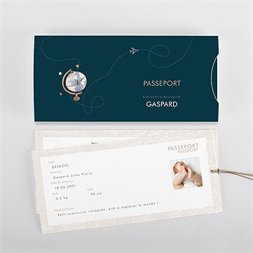 Faire-part naissance premier passeport pochette duo - Vue d'ensemble