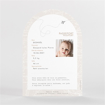 Faire-part naissance mon premier passeport arche - Dos du faire-part