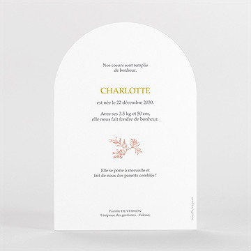 Faire-part naissance notre joie arche - Dos du faire-part