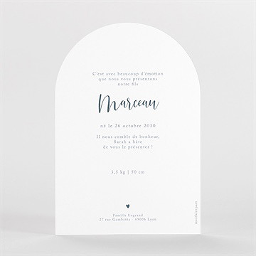 Faire-part naissance notre petit coeur arche - Dos du faire-part
