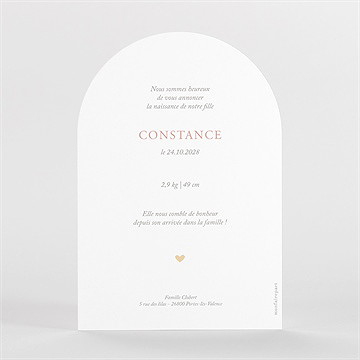 Faire-part naissance petits cœurs arche - Dos du faire-part