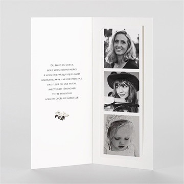 Remerciement décès orchidées et callas photomaton - Intérieur du faire-part