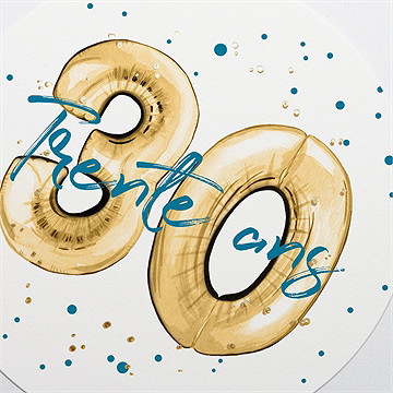 Invitation anniversaire ballon 30 ans - Détail dorure