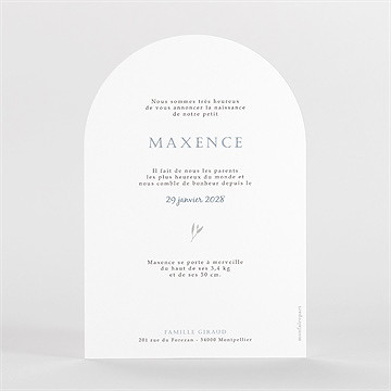 Faire-part naissance le voici ! arche - Dos du faire-part