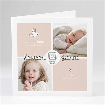 Faire-part de baptême petites soeurs plié