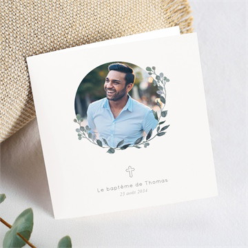 Faire-part de baptême adulte eucalyptus