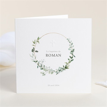 Faire-part de baptême adulte végétal argent