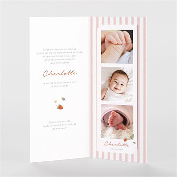 Faire-part naissance fraises acidulées photomaton - Intérieur du faire-part