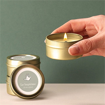 Bougie baptême petits frères or - Bougie allumée