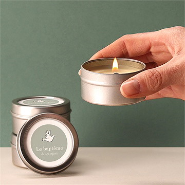 Bougie baptême petits frères argent - Bougie allumée