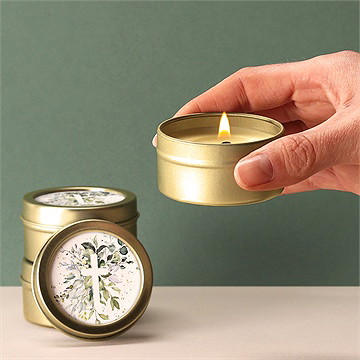 Bougie baptême adulte religieux or - Bougie allumée