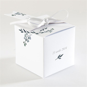 Boîte de dragées baptême adulte eucalyptus - Dos de la boîte