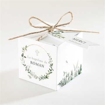 Boîte de dragées baptême adulte végétal argent