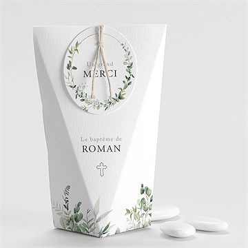 Boîte de dragées baptême adulte végétal étui